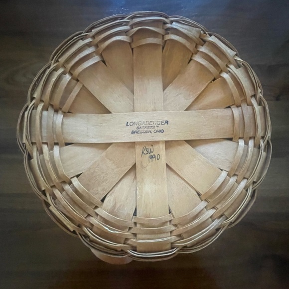 Longaberger Round Woven Darning Basket Leather Handles Vintage Handmade - Picture 6 of 8
